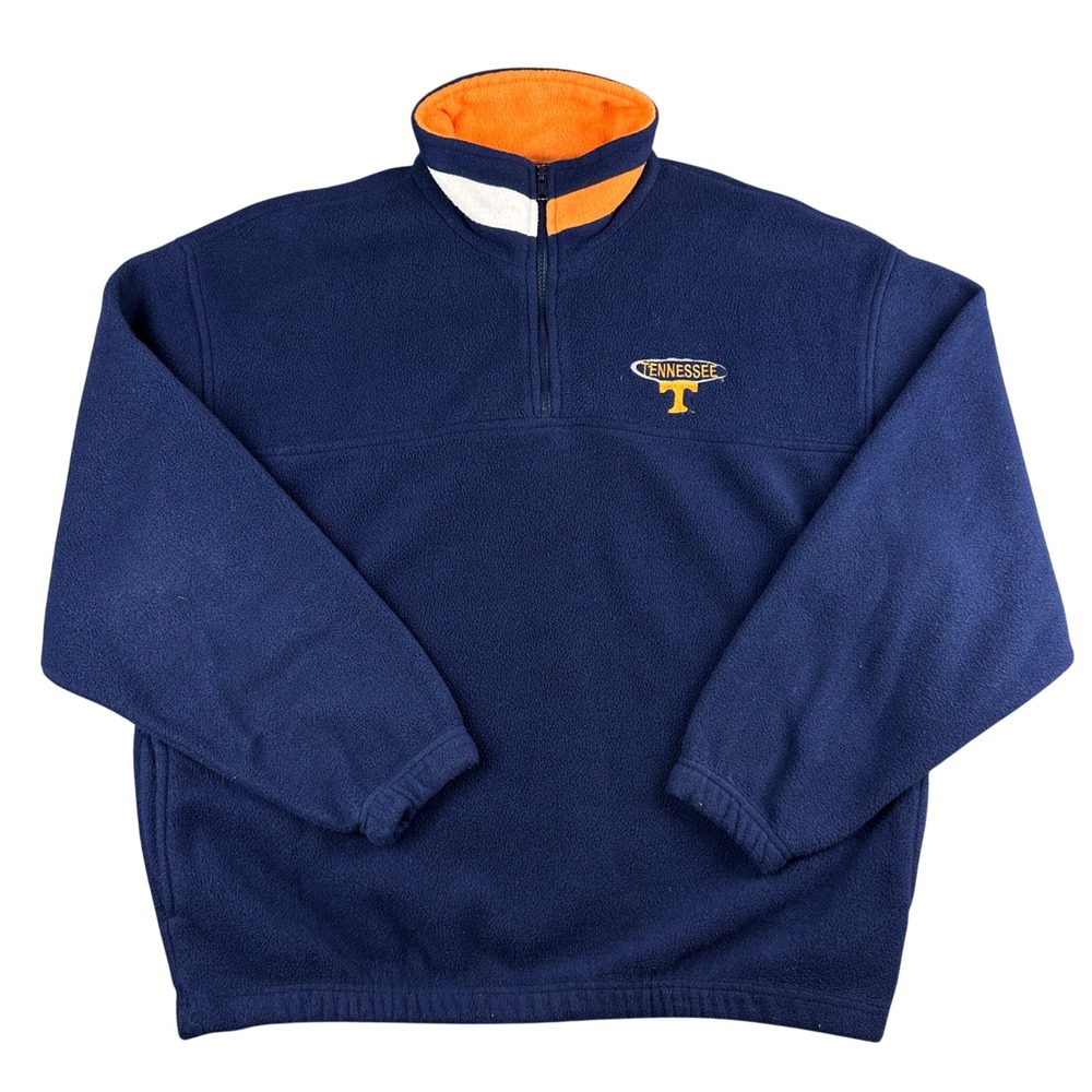 Vintage Tennessee Volunteers Fleece Quarter Zip Pullover Navy Blue Orange Mens L